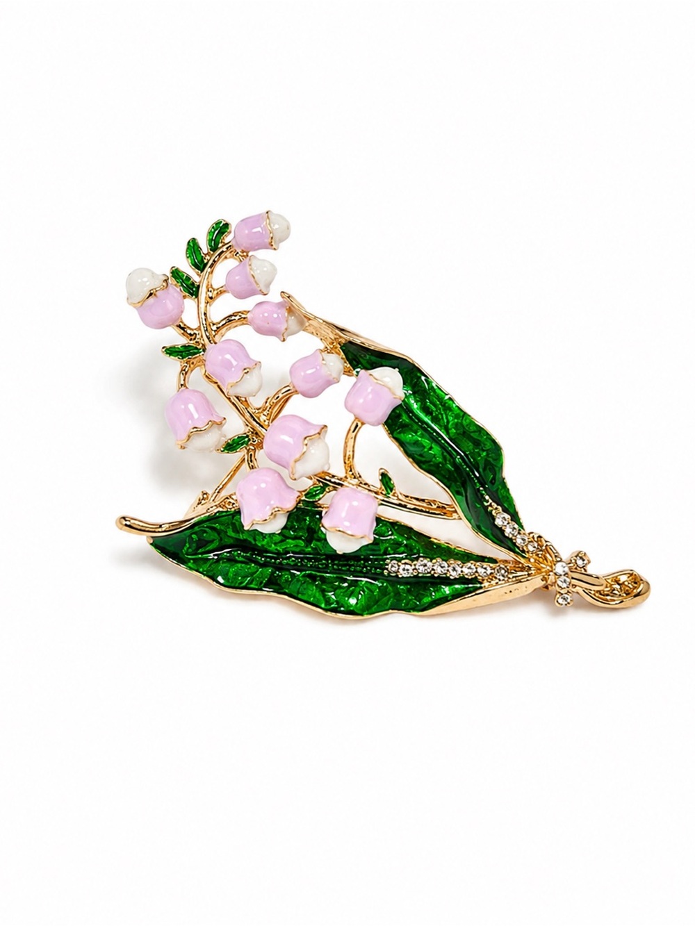 Lily of the Valley Floral Brooch – Green Enamel Gold Tone Pin